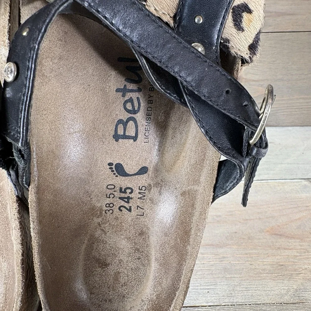 birkenstock betula womens size 7 shoes black leopard print rhinestone sandals